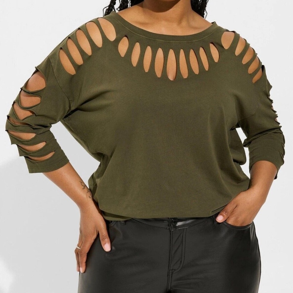 Torrid Vintage Cotton Jersey Crew Neck Cutout Long Sleeve Tee 00